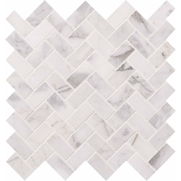 Calacatta Cressa Herringbone 12 In. X 12 In. X 10 Mm Honed Marble Mesh-Mounted Mosaic Tile, 10PK